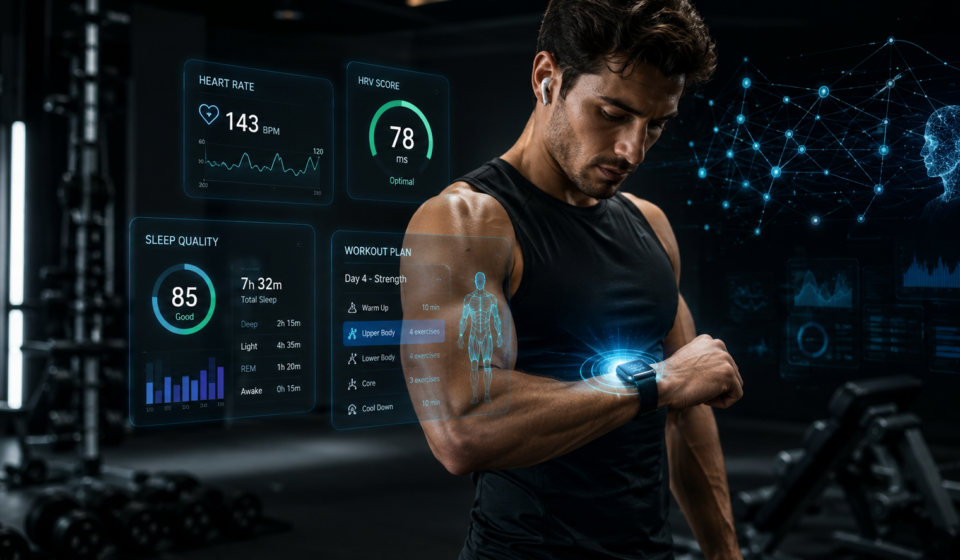 wearable tech fitness 2026, best AI fitness coach app, how does AI personal training work, ACSM top fitness trends 2026, fitness tracker health metrics 2026, HRV workout planning, AI coaching vs personal trainer, best fitness wearables 2026, data driven fitness plan, smart gym technology, fitness technology revolution, mobile fitness app trends, Strava Peloton community fitness, VR fitness workouts 2026, personalized workout technology